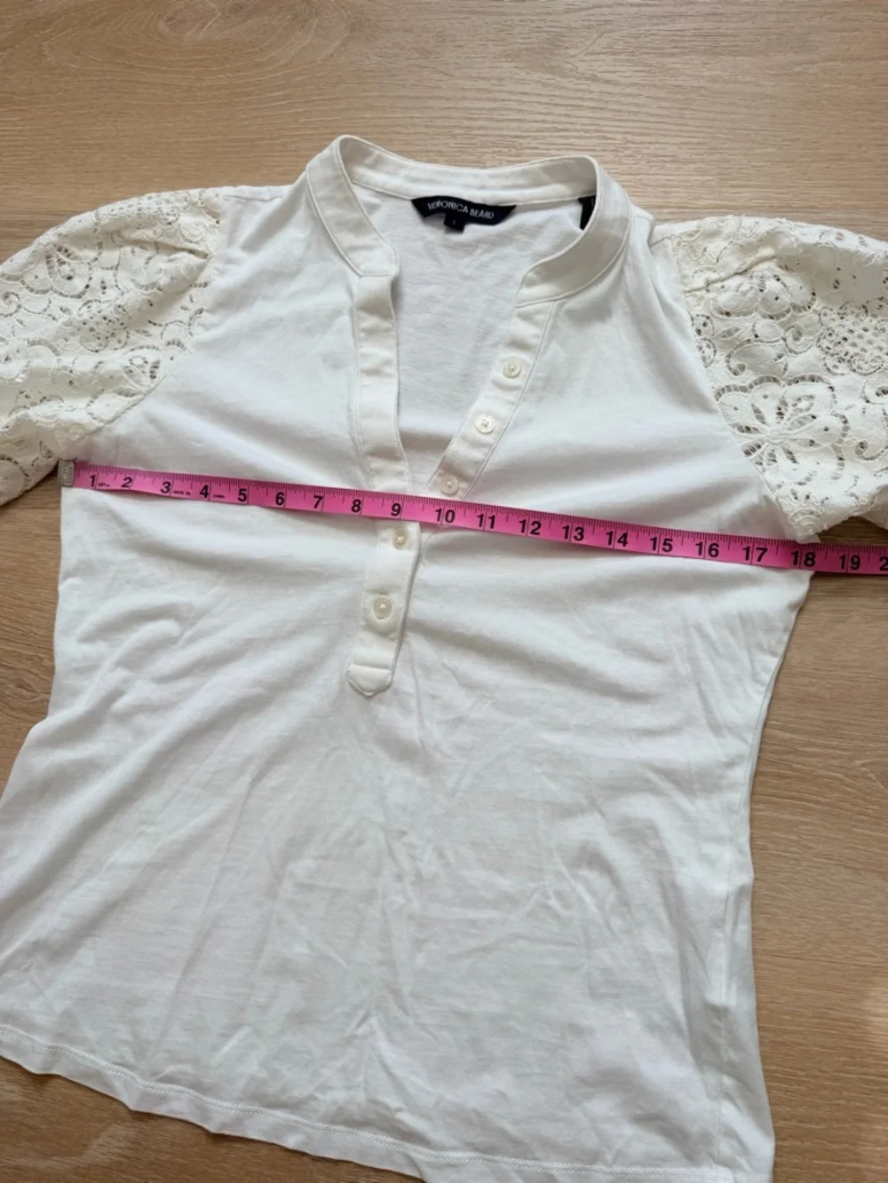 Veronica Beard Coralee Puff Lace Sleeve Cotton Top Blouse Tee Off White S - Picture 10 of 11